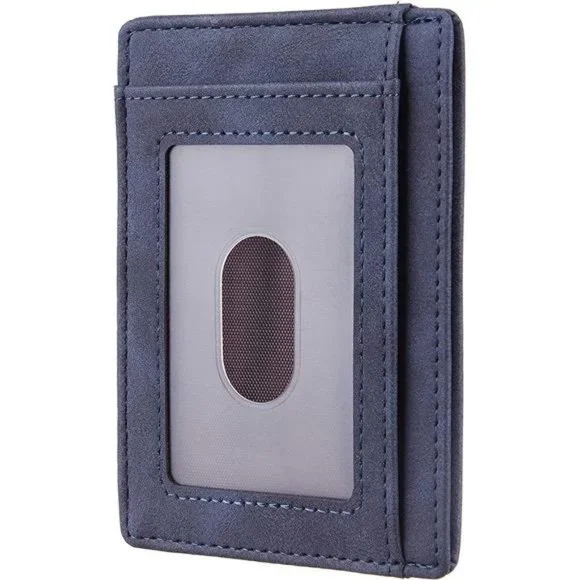 Mens Front Pocket Minimalist Leather Slim Wallet RFID Blocking Medium Size - Picture 2 of 4